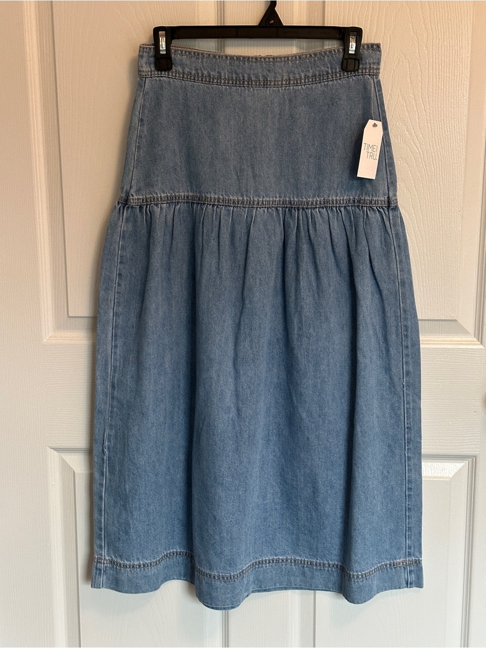 Time and Tru Light Blue Denim Midi Skirt